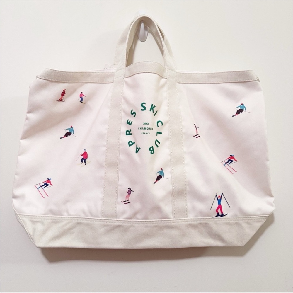 Anthropologie Oversized Slouchy Printed Apres Ski Club Canvas Tote - Picture 4 of 8